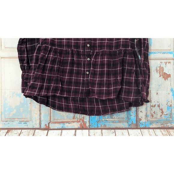Arizona Jean Co Womens Size Small Wine Multi Plaid Button Front Red Collared - Picture 5 of 8